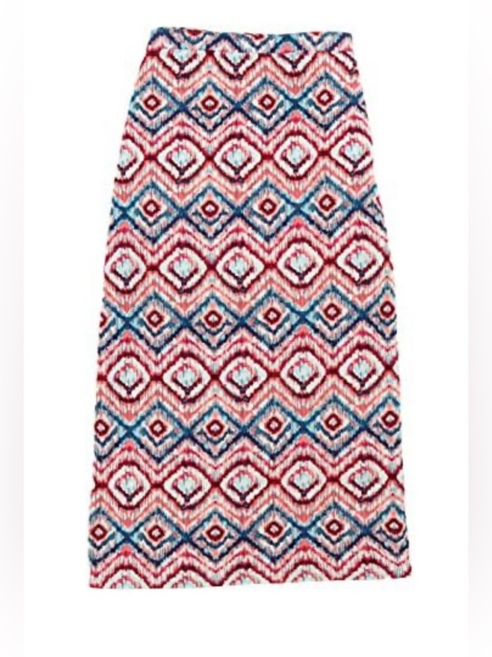 Matty M Women's Tribal Print Diamond Straight Pencil Midi Skirt Blue Coral Sz S